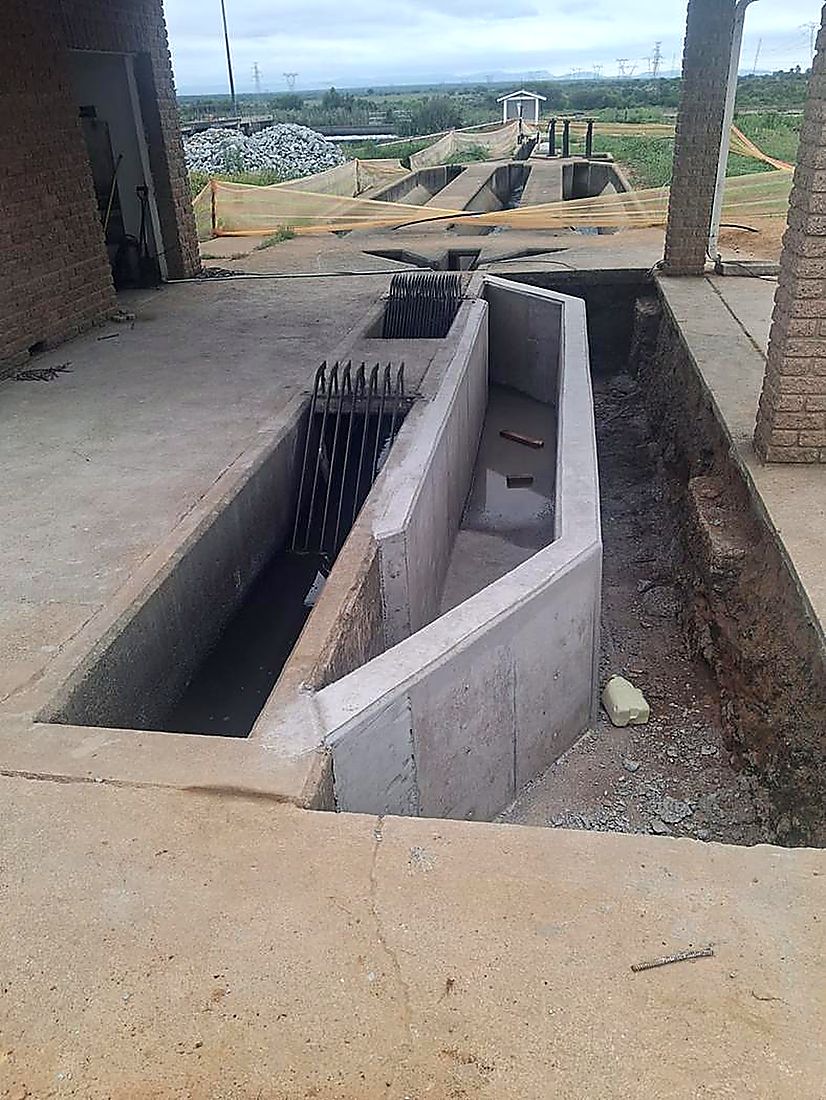 Cast in situ concrete inlet channel and penstock structure at a water works